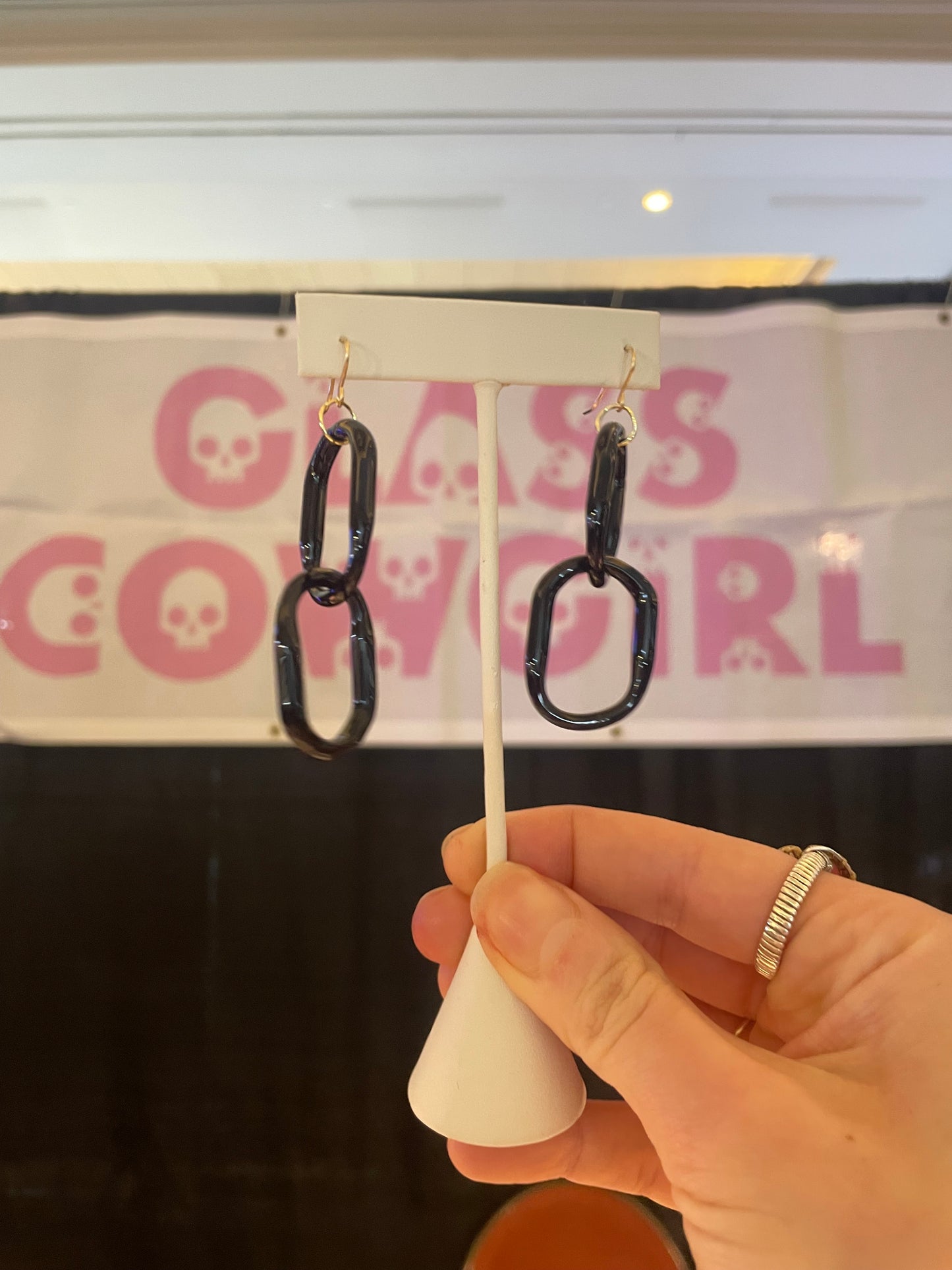 Black Glass Chain Earrings