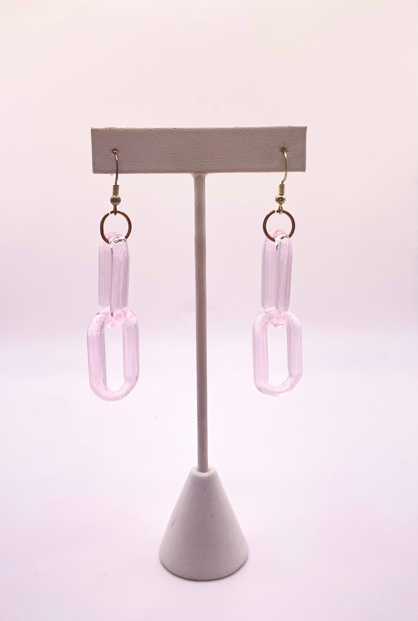 Pink Dahlia Glass Chain Earrings