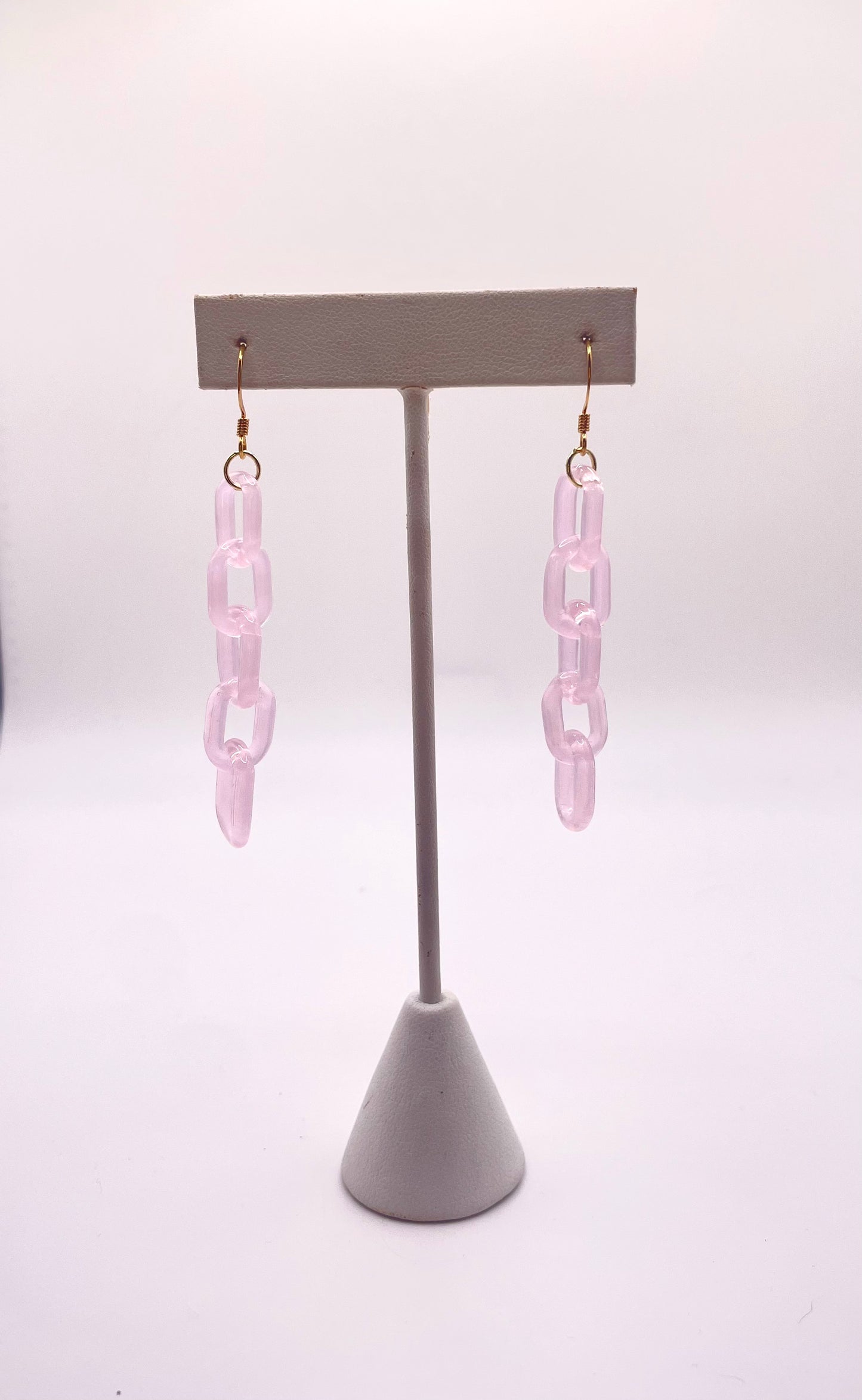 Micro Pink Lemonade Glass Chain Earrings