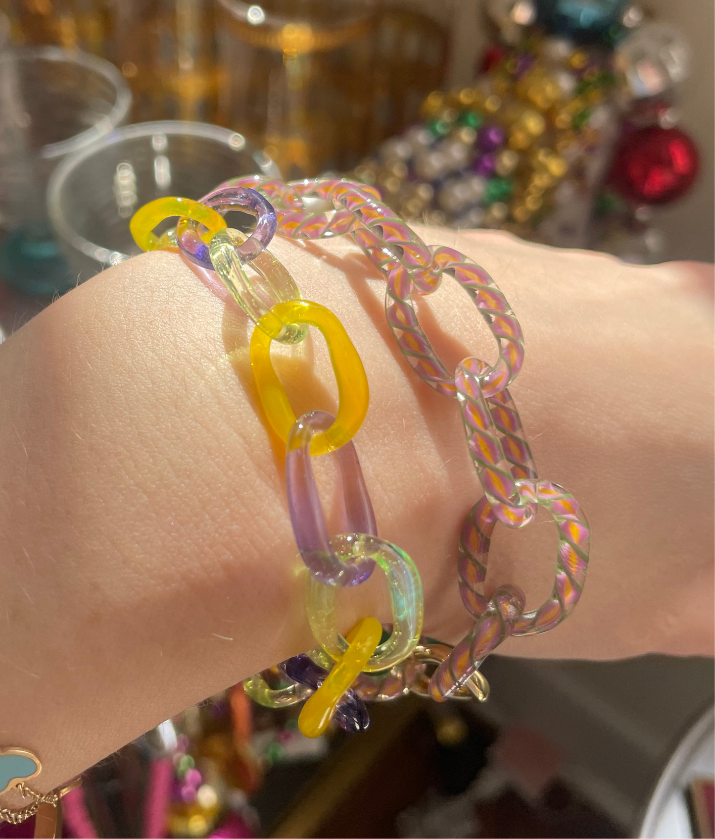 Mardi Gras Glass Twisty Chain Bracelet