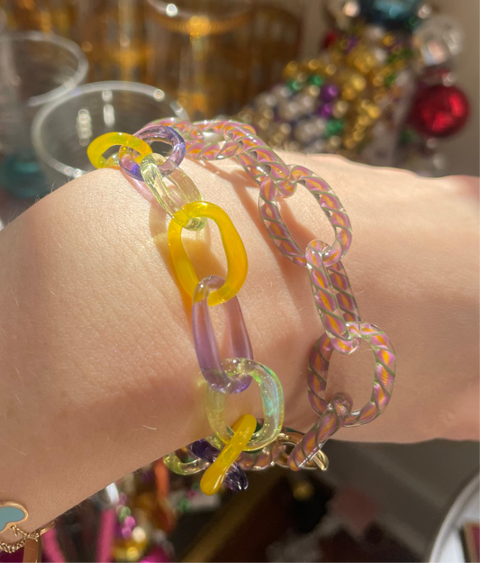 Mardi Gras Glass Twisty Chain Bracelet