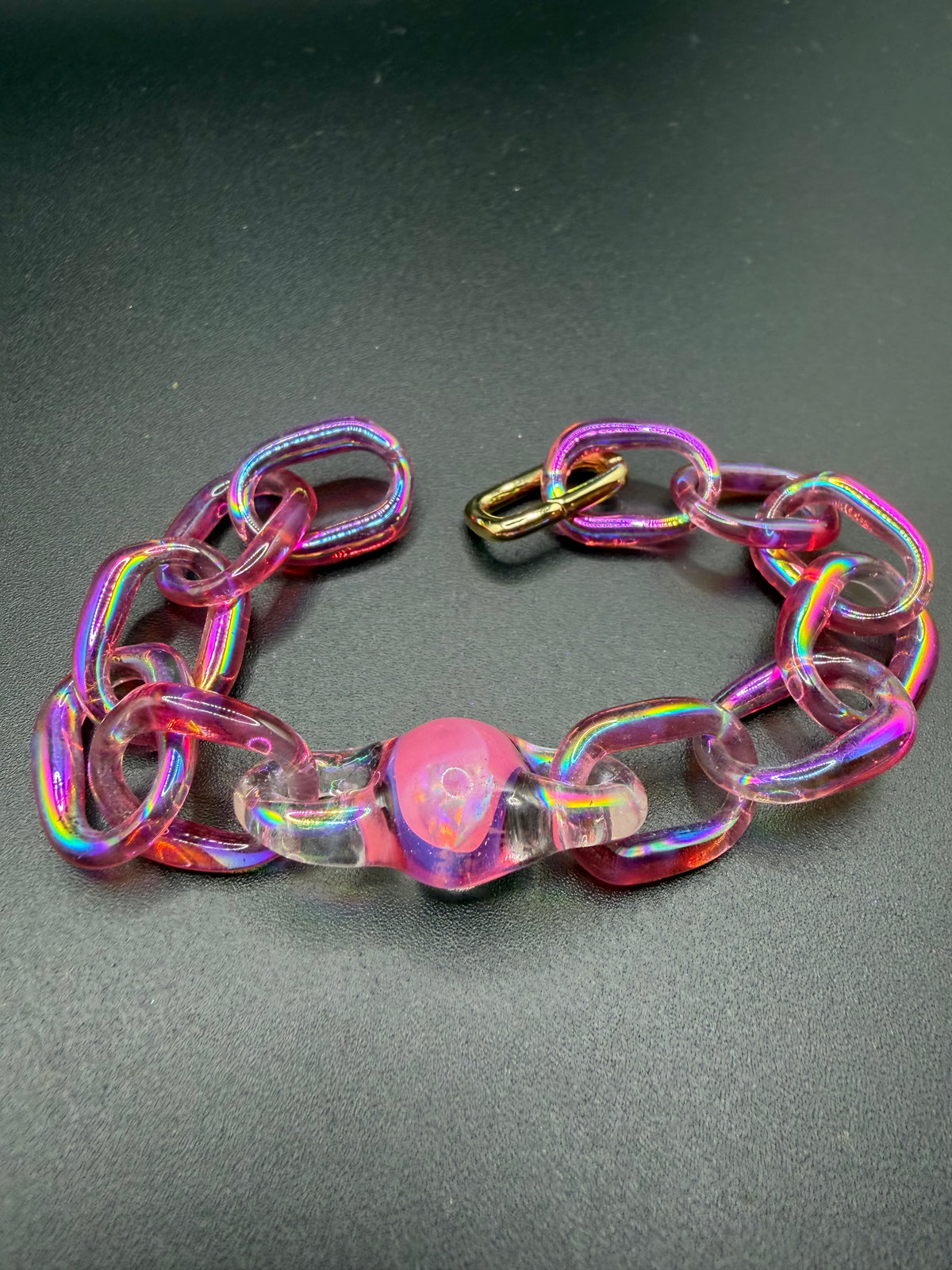 Dichro-Coated Telemagenta Heart Opal Bracelet