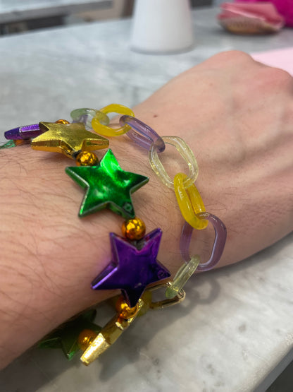 Mardi Gras Glass Chain Bracelet
