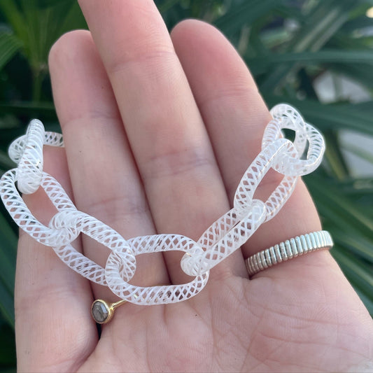 White Twisty Glass Chain Bracelet