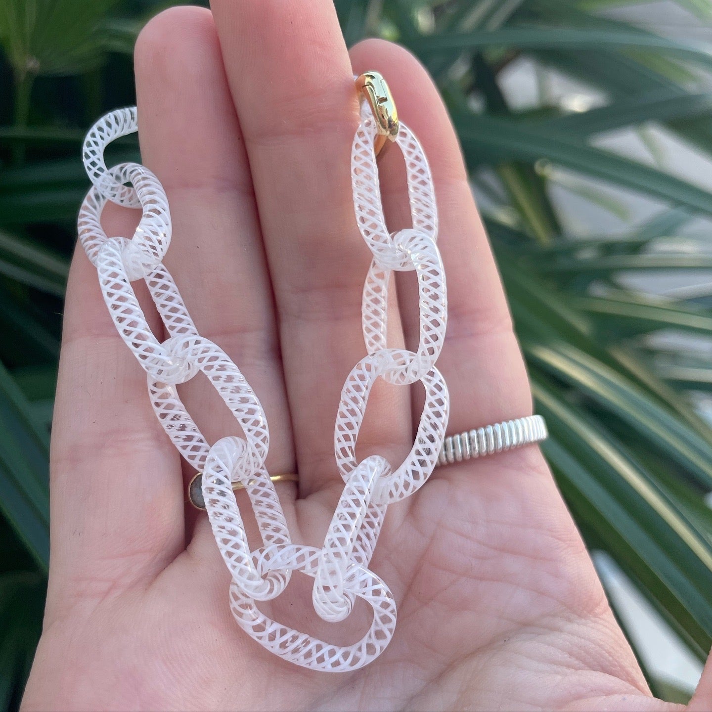White Twisty Glass Chain Bracelet