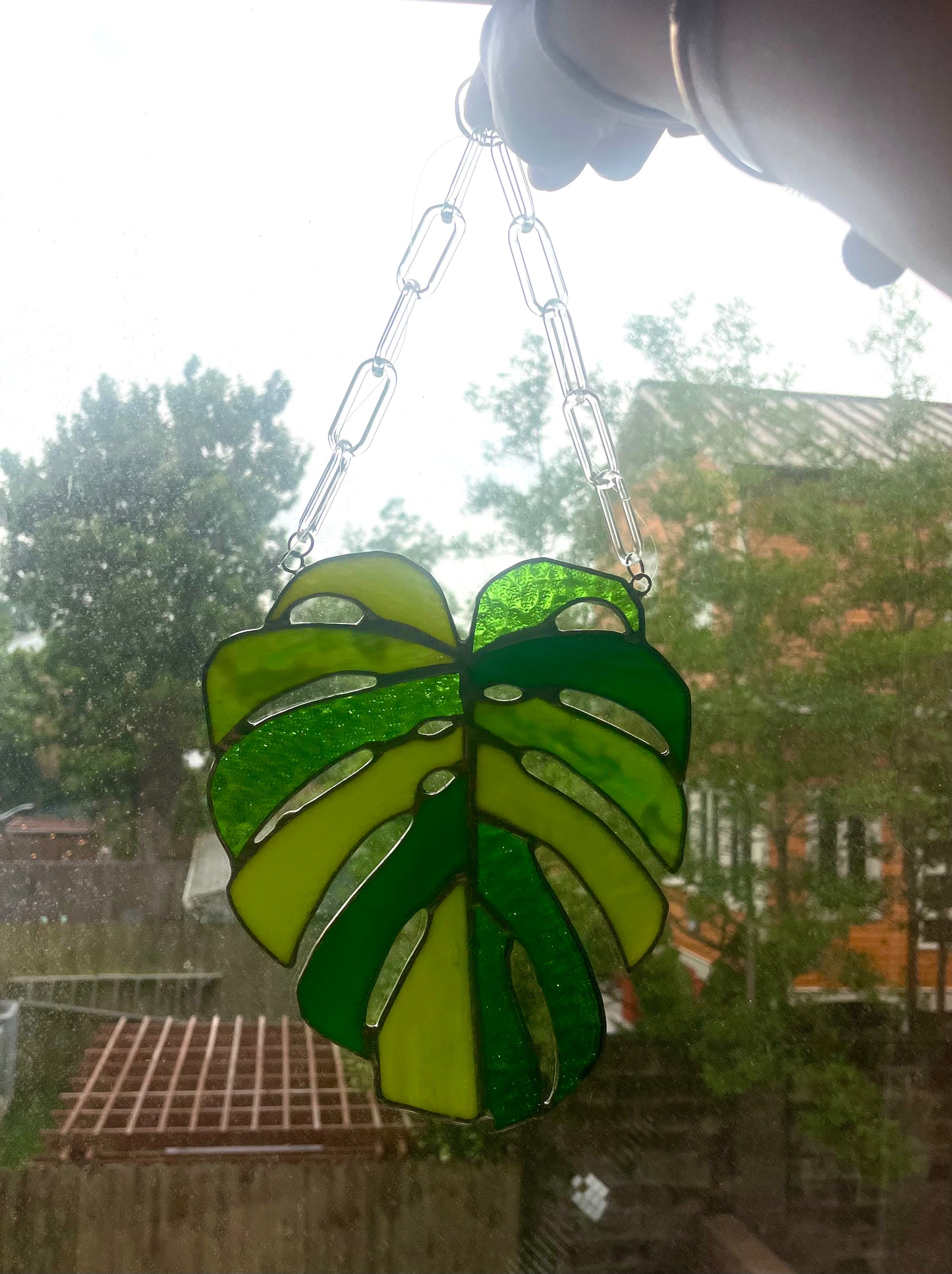Large Monstera on Glass Chain Stained Glass