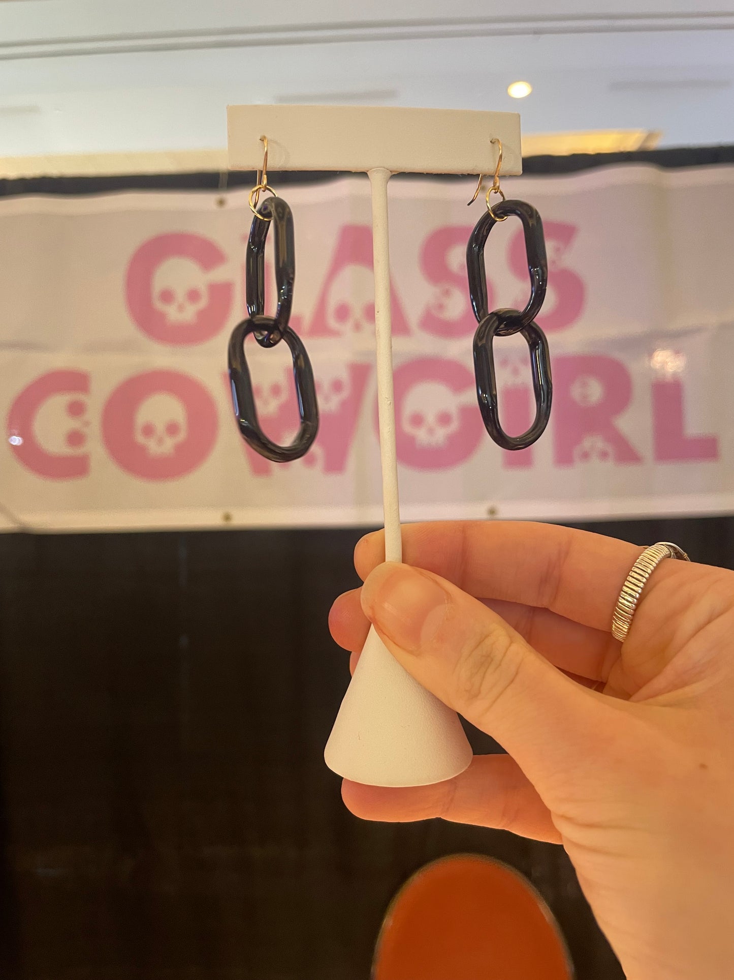 Black Glass Chain Earrings