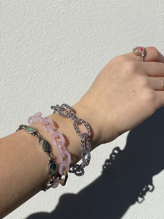Pink/Black Glass Chain Bracelets