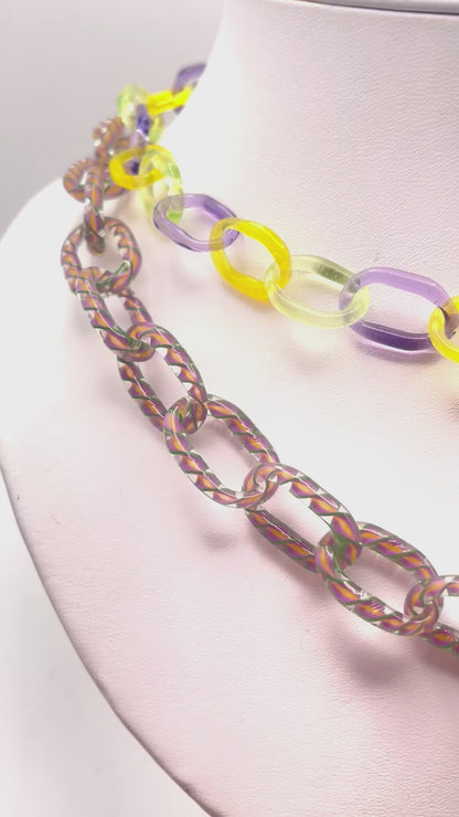 Mardi Gras Glass Twisty Chain Bracelet